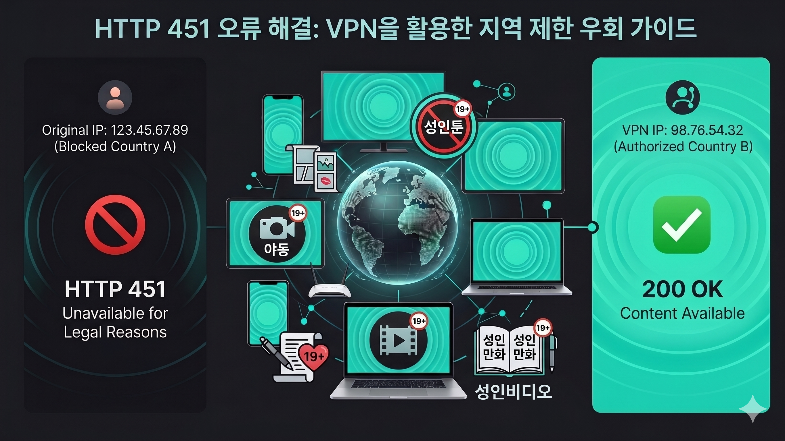 IP 주소 기반 지역별 접속 차단 차이